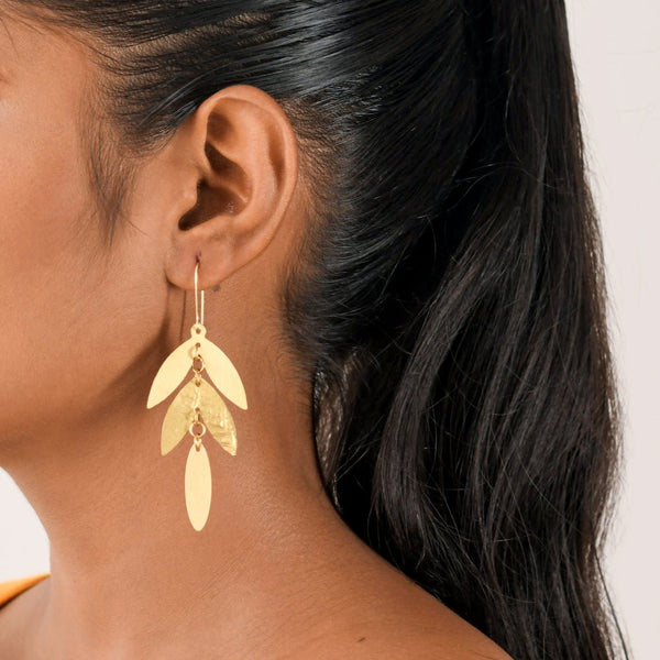 Buy Textured Leaf Brass Earrings | Shop Verified Sustainable Womens earrings on Brown Living™