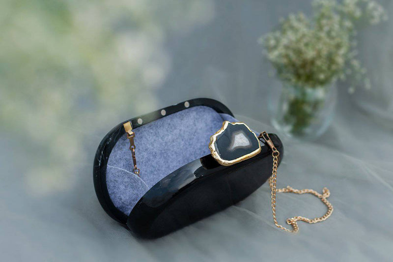 Buy The Black Baroque Capsule Clutch- Black Stone | Shop Verified Sustainable Womens Clutch on Brown Living™