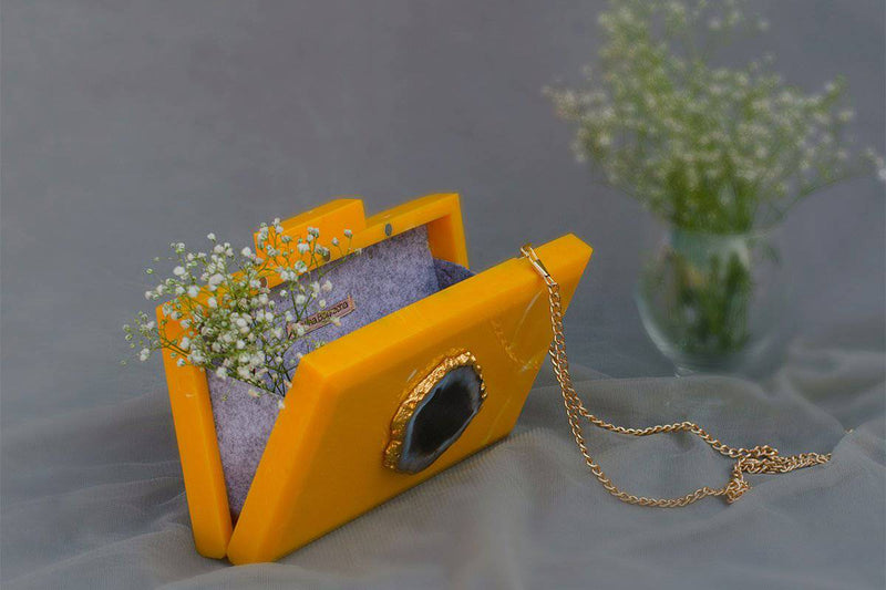 Buy The Yellow Baroque Rectangular Clutch | Shop Verified Sustainable Womens Clutch on Brown Living™