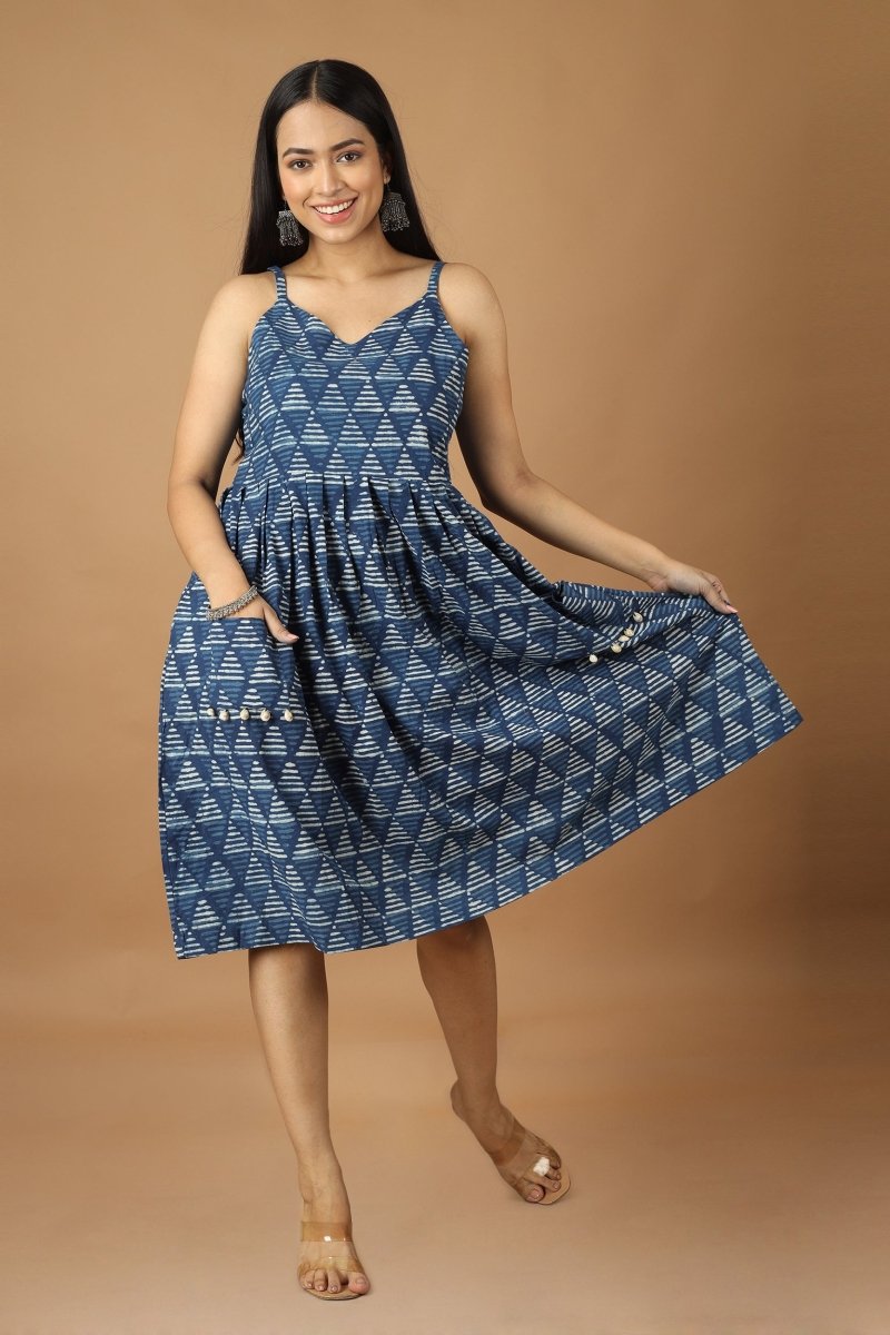 Buy Trikona Dabu Indigo Dress | Shop Verified Sustainable Womens Dress on Brown Living™