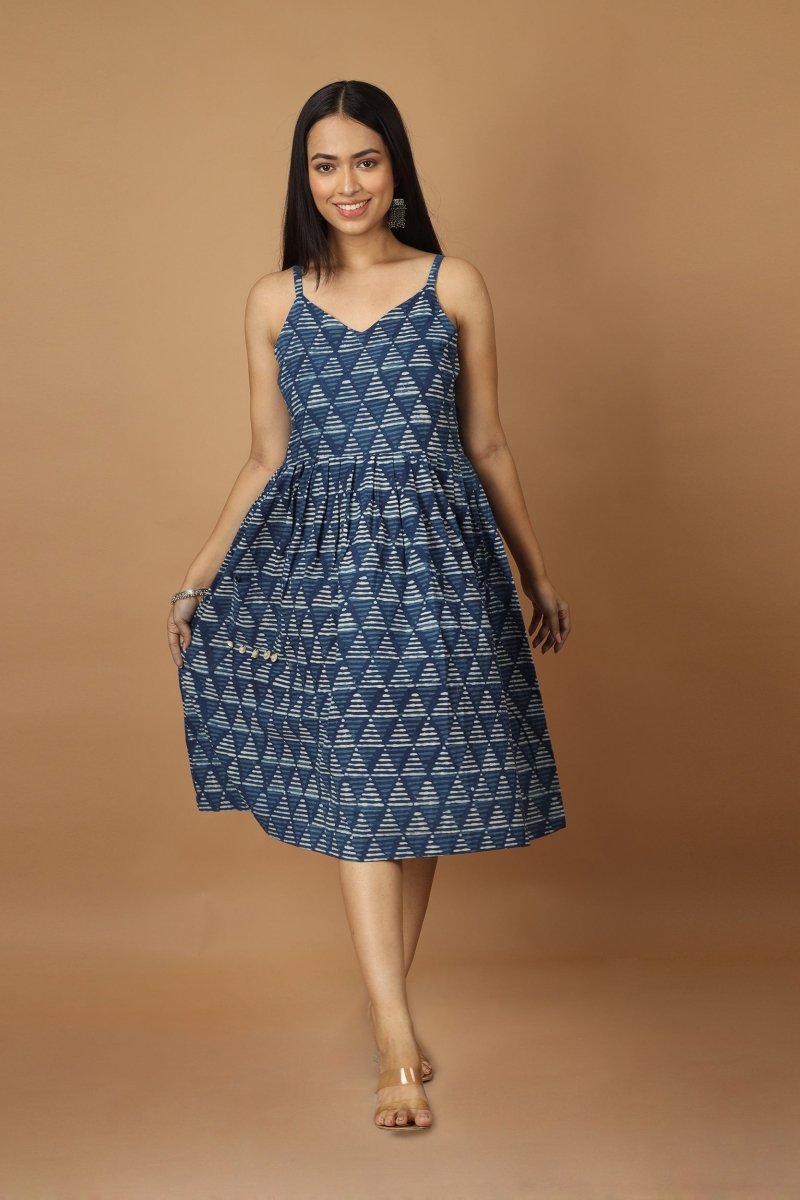 Buy Trikona Dabu Indigo Dress | Shop Verified Sustainable Womens Dress on Brown Living™