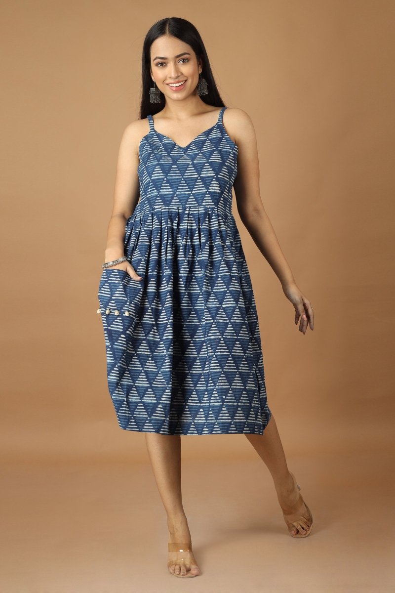 Buy Trikona Dabu Indigo Dress | Shop Verified Sustainable Womens Dress on Brown Living™