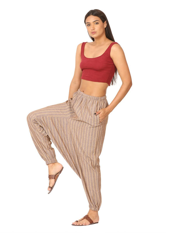 Buy Women's Harem Pant | Brown Stripes | Fits Waist Size 28" to 36" | Shop Verified Sustainable Womens Pants on Brown Living™