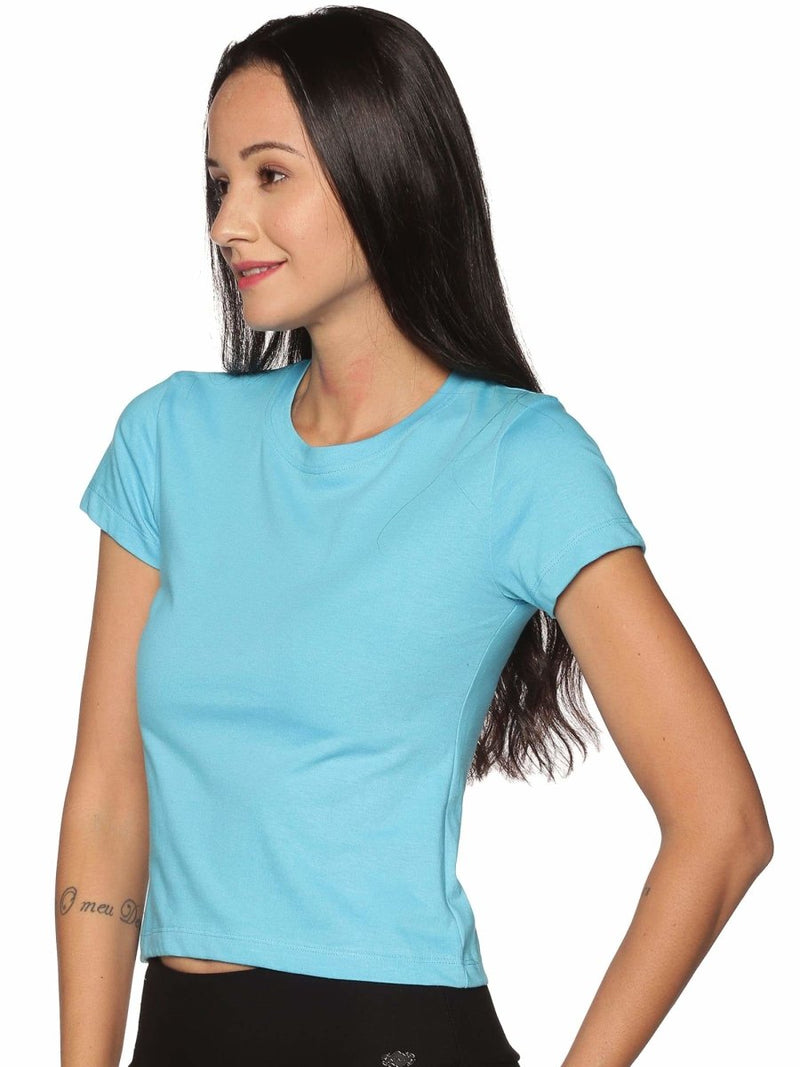 Buy Women's Organic Cotton Crew Neck T -Shirt - Aqua Blue | Shop Verified Sustainable Womens T-Shirt on Brown Living™