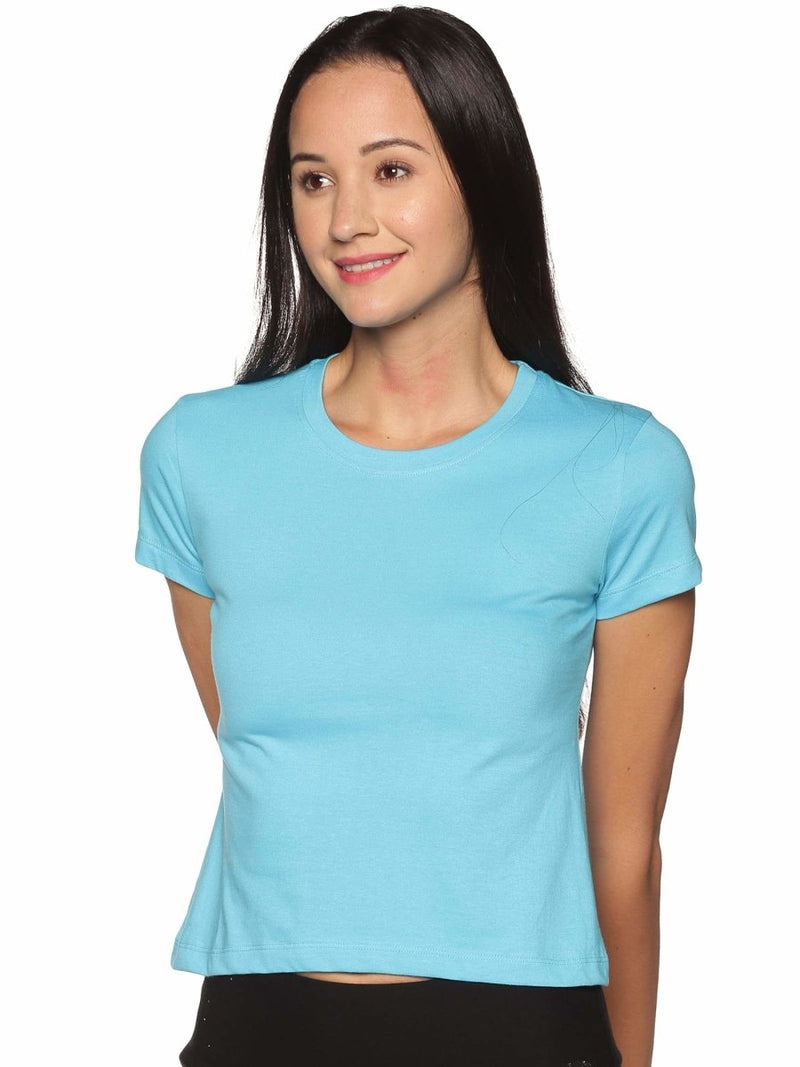 Buy Women's Organic Cotton Crew Neck T -Shirt - Aqua Blue | Shop Verified Sustainable Womens T-Shirt on Brown Living™