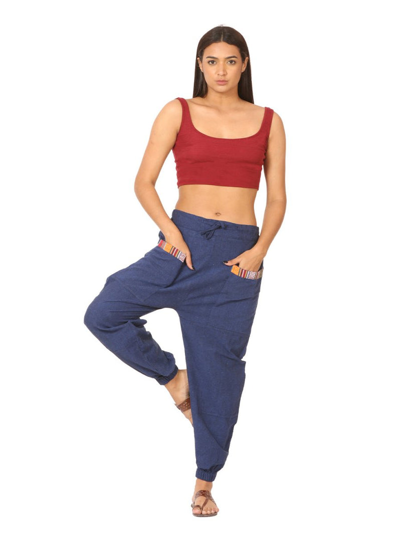 Buy Women's Straight Fit Harem Hopper Pants | Dark Blue | Fits Waist 28" to 38" | Shop Verified Sustainable Womens Pyjama on Brown Living™