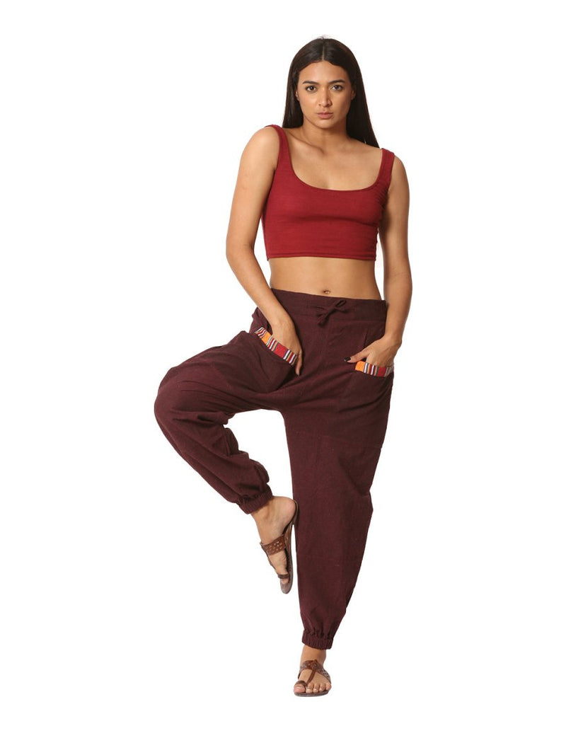 Buy Women's Straight Fit Harem Hopper Pants | Maroon | Fits Waist 28" to 38" | Shop Verified Sustainable Womens Pyjama on Brown Living™