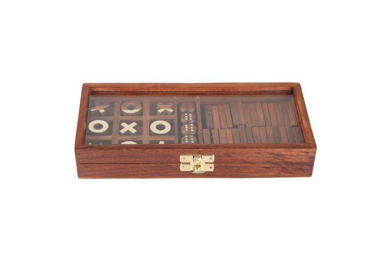 Buy Handicrafts Wooden 3-in-1 Parlour Game Set | 3 Classic Board Game | Shop Verified Sustainable Learning & Educational Toys on Brown Living™