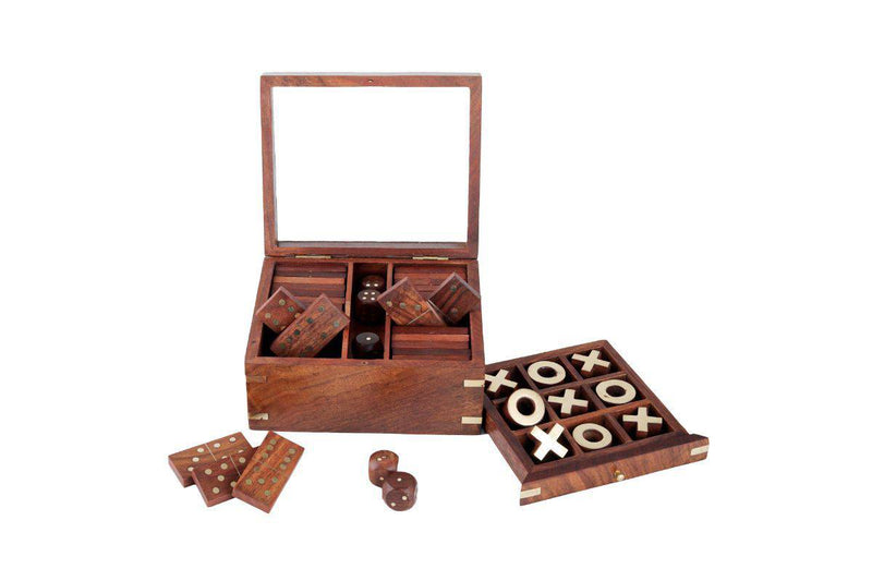 Buy Handmade Wooden Tic Tac Toe Game| 28 Dominoes, 9 Tokens & 5 Wooden Dice | Shop Verified Sustainable Learning & Educational Toys on Brown Living™