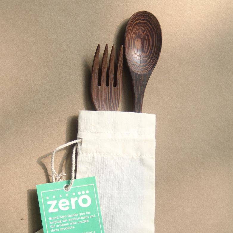 Buy Wooden Cutlery | Fork and Spoon | Artisan Made | Shop Verified Sustainable Cutlery Kit on Brown Living™