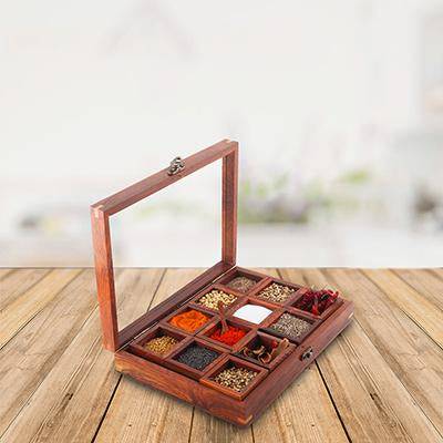 Buy Sheesham Wood 12 Containers Spice Box with Spoon | Shop Verified Sustainable Kitchen Organisers on Brown Living™