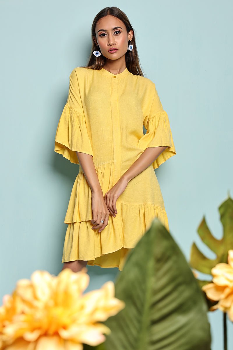 Buy Yellow Ruffle Shirt Dress | Shop Verified Sustainable Womens Dress on Brown Living™