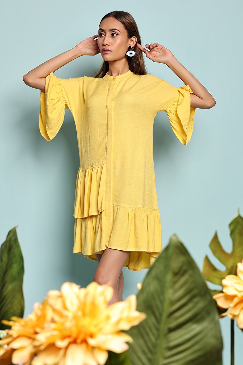 Buy Yellow Ruffle Shirt Dress | Shop Verified Sustainable Womens Dress on Brown Living™